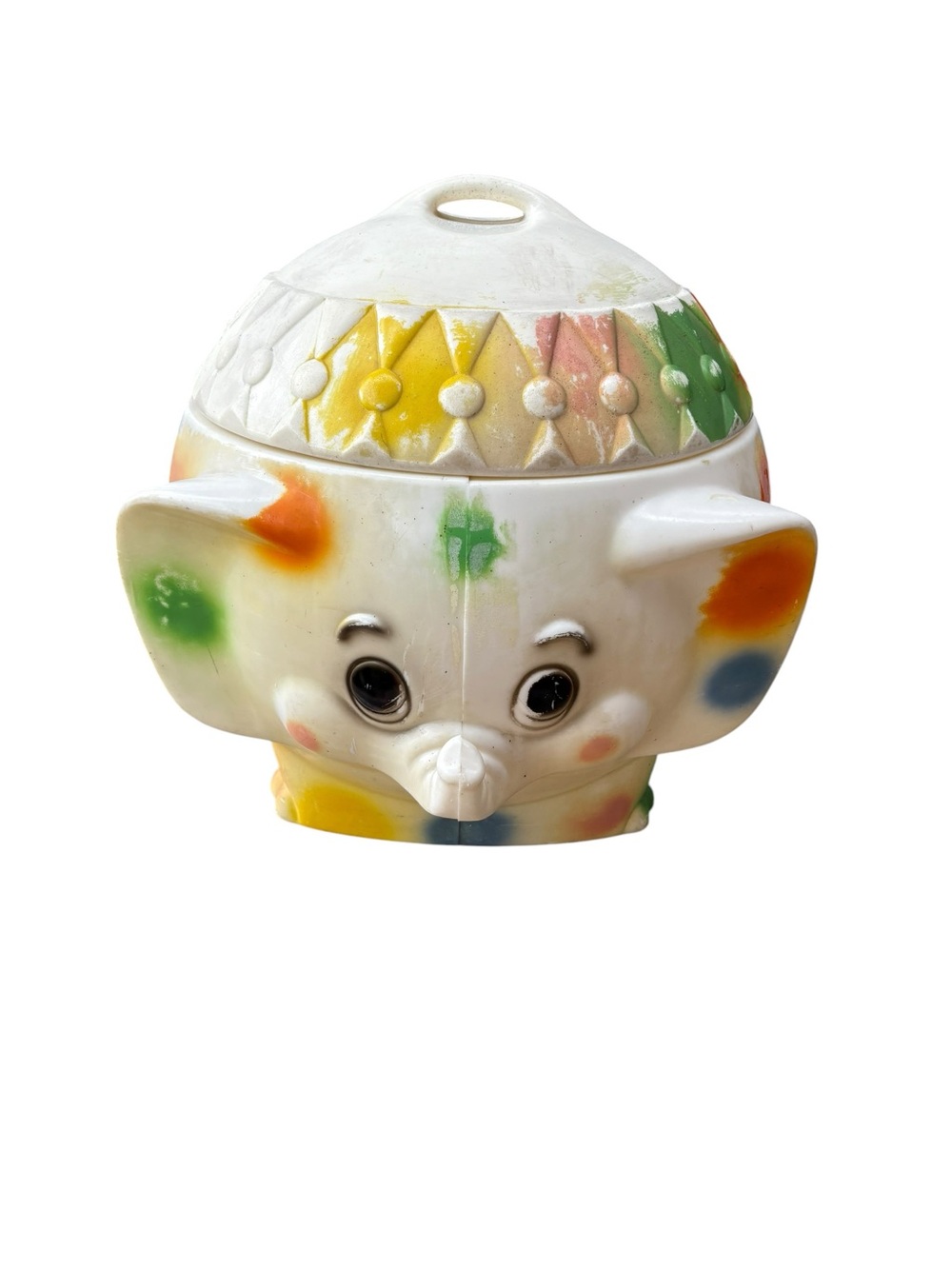 Vintage Edward Mobley MCM Elephant Blow Mold Toy Chest Hamper Polka Dots 24” 60s